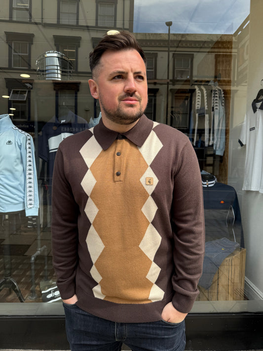 Gabicci Vintage Bond Knitted Longsleeve Polo Shirt Clove - RD1 Clothing
