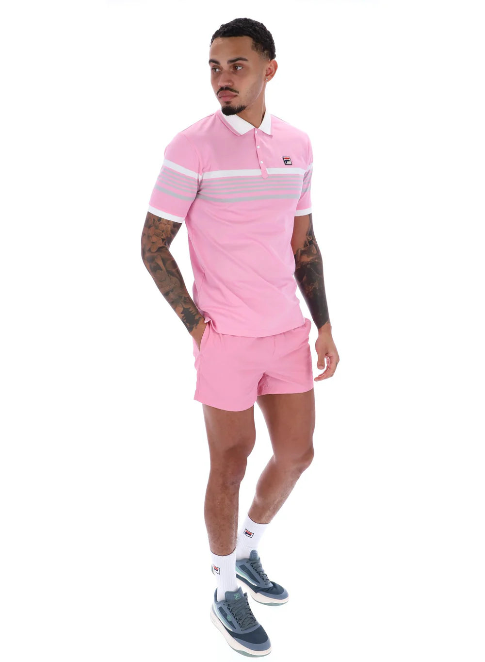 Fila Francis Yarn Dye Stripe Polo Shirt Prism Pink/White/High Rise - RD1 Clothing