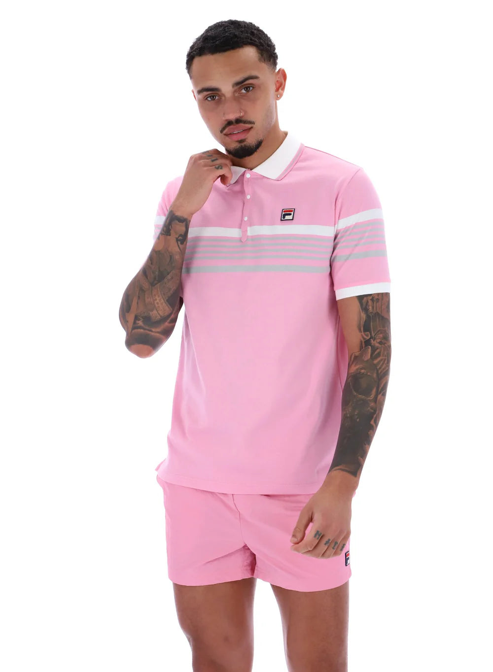 Fila Francis Yarn Dye Stripe Polo Shirt Prism Pink/White/High Rise - RD1 Clothing