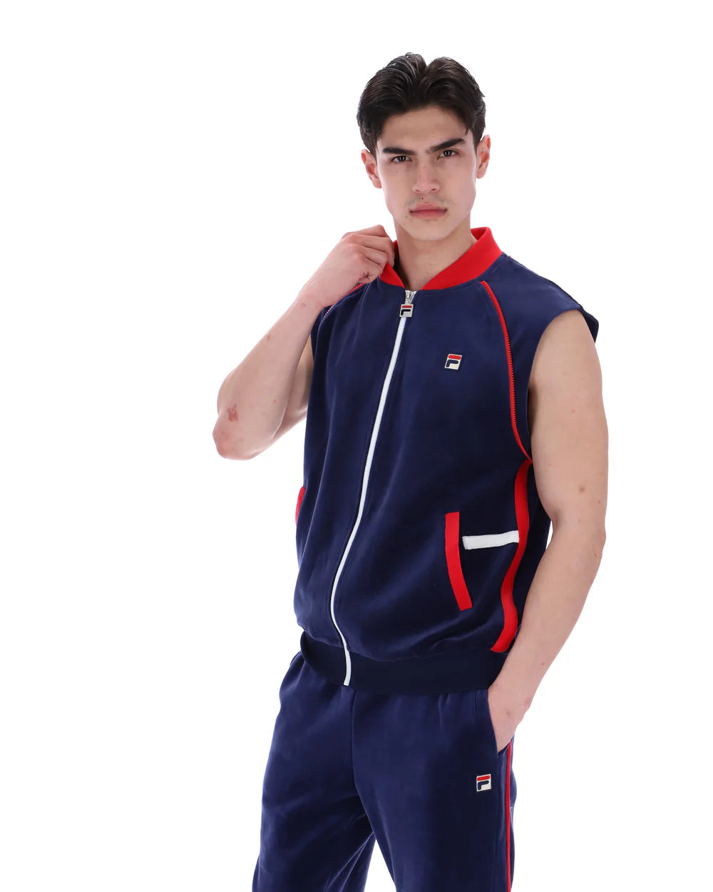 Fila Daniele Archive Versatile Velour Track Top in Navy/Red/White