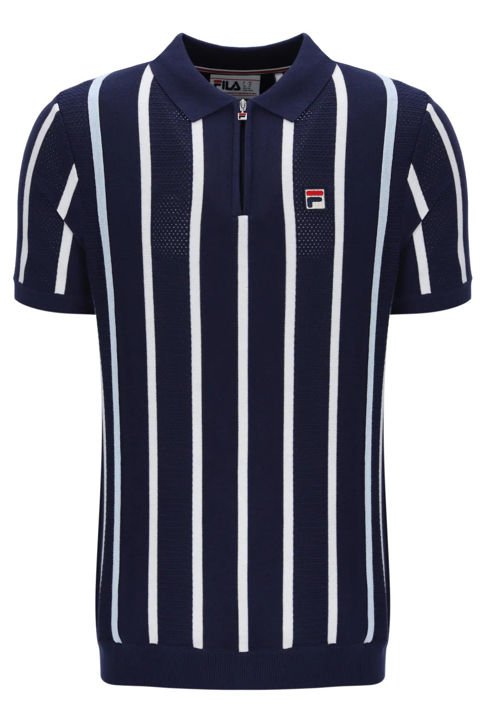 Fila Giorgio Crochet Patchwork Knitted Polo in Navy