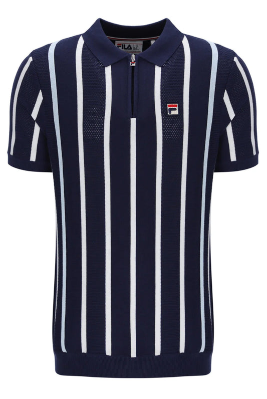 Fila Giorgio Crochet Patchwork Knitted Polo in Navy
