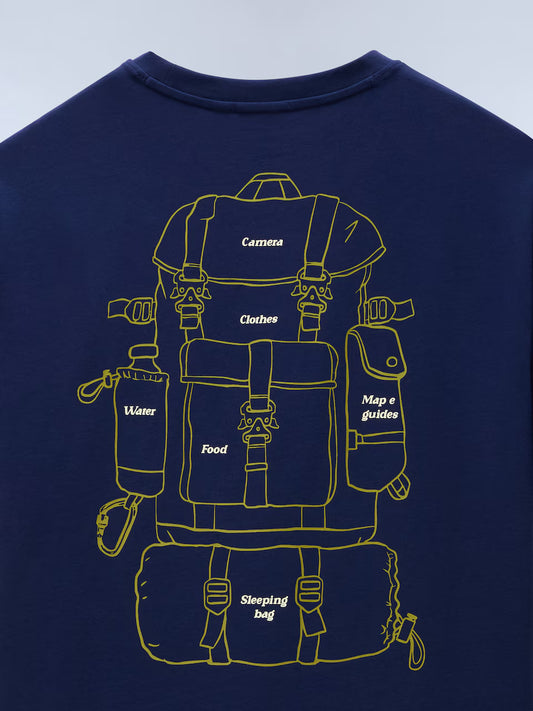 Napapijri S-Flint T-Shirt in naval blue, featuring a classic fit and brand logo on the chest, made from comfortable cotton fabric.