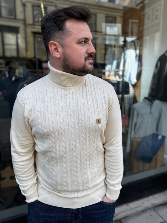 Gabicci Vintage Leonardo Long Sleeve Knitted Roll Neck Sweater Cream - RD1 Clothing