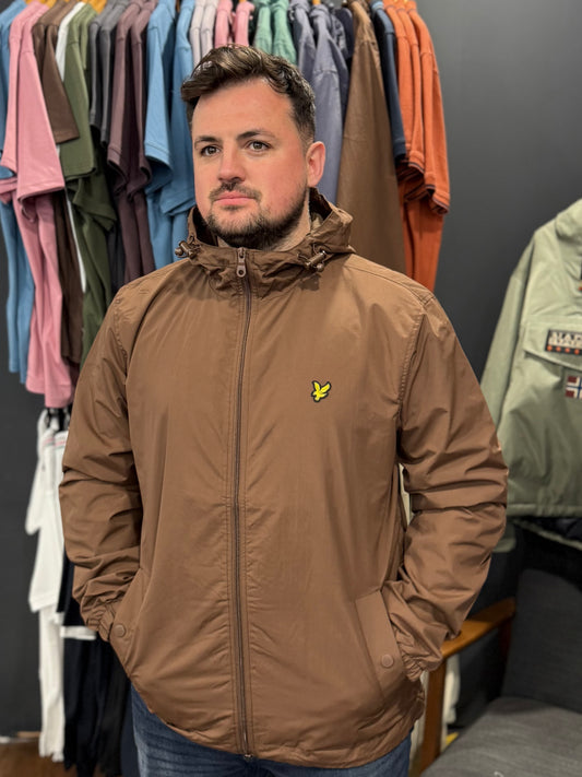 Lyle & Scott Zip Through Hooded Jacket Bottle Brown