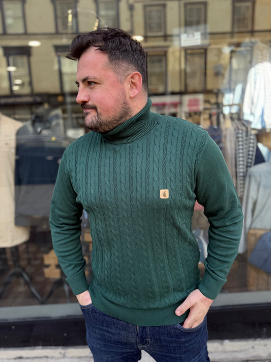 Gabicci Vintage Leonardo Long Sleeve Knitted Roll Neck Sweater Ivy - RD1 Clothing
