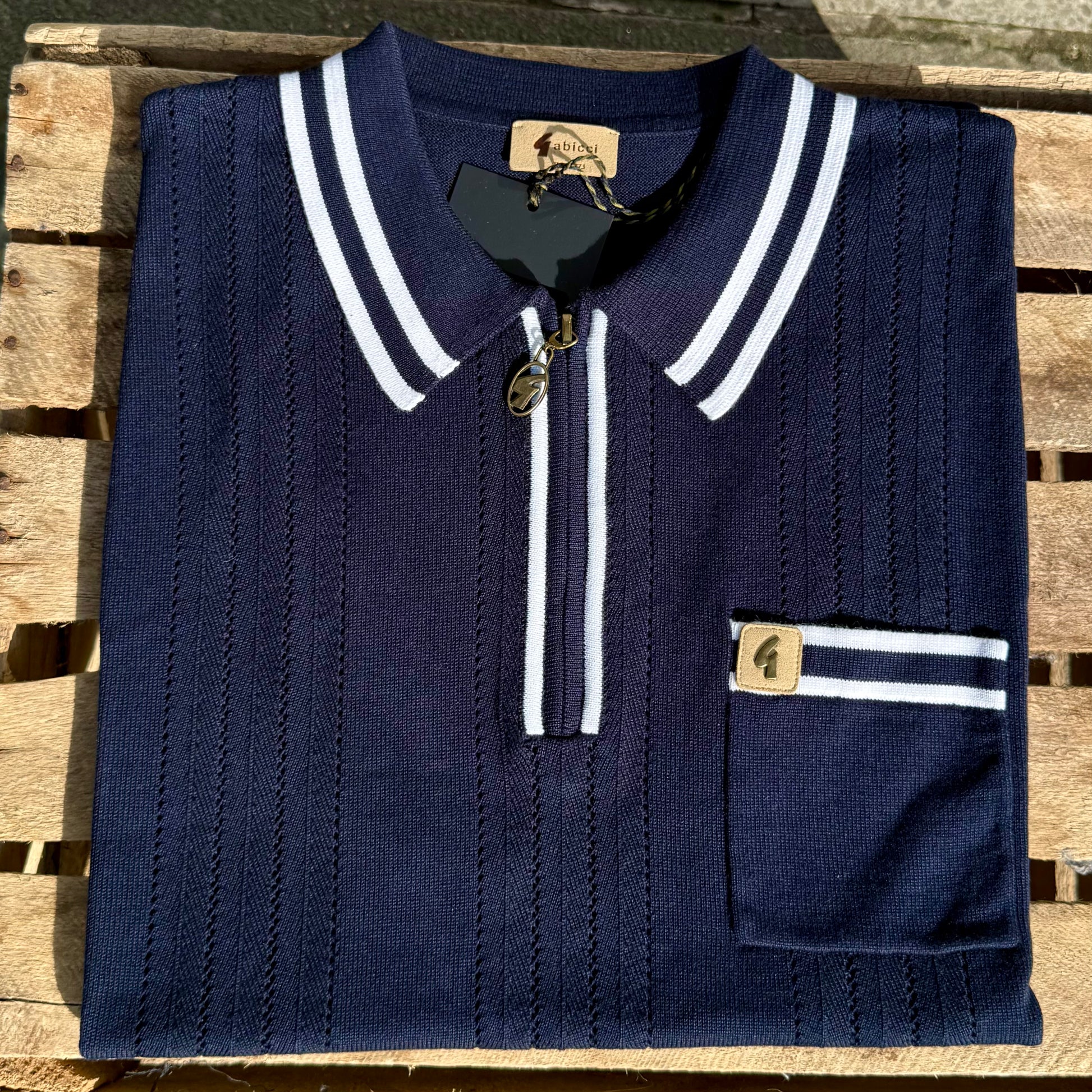 Gabicci Vintage Johnson Knitted Zip Polo Navy - RD1 Clothing