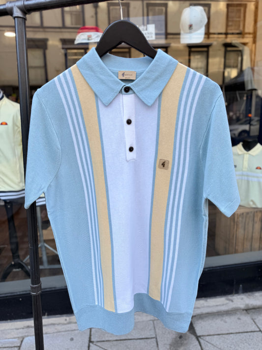 Gabicci Vintage Searle Stripe Knitted Polo Mint - RD1 Clothing