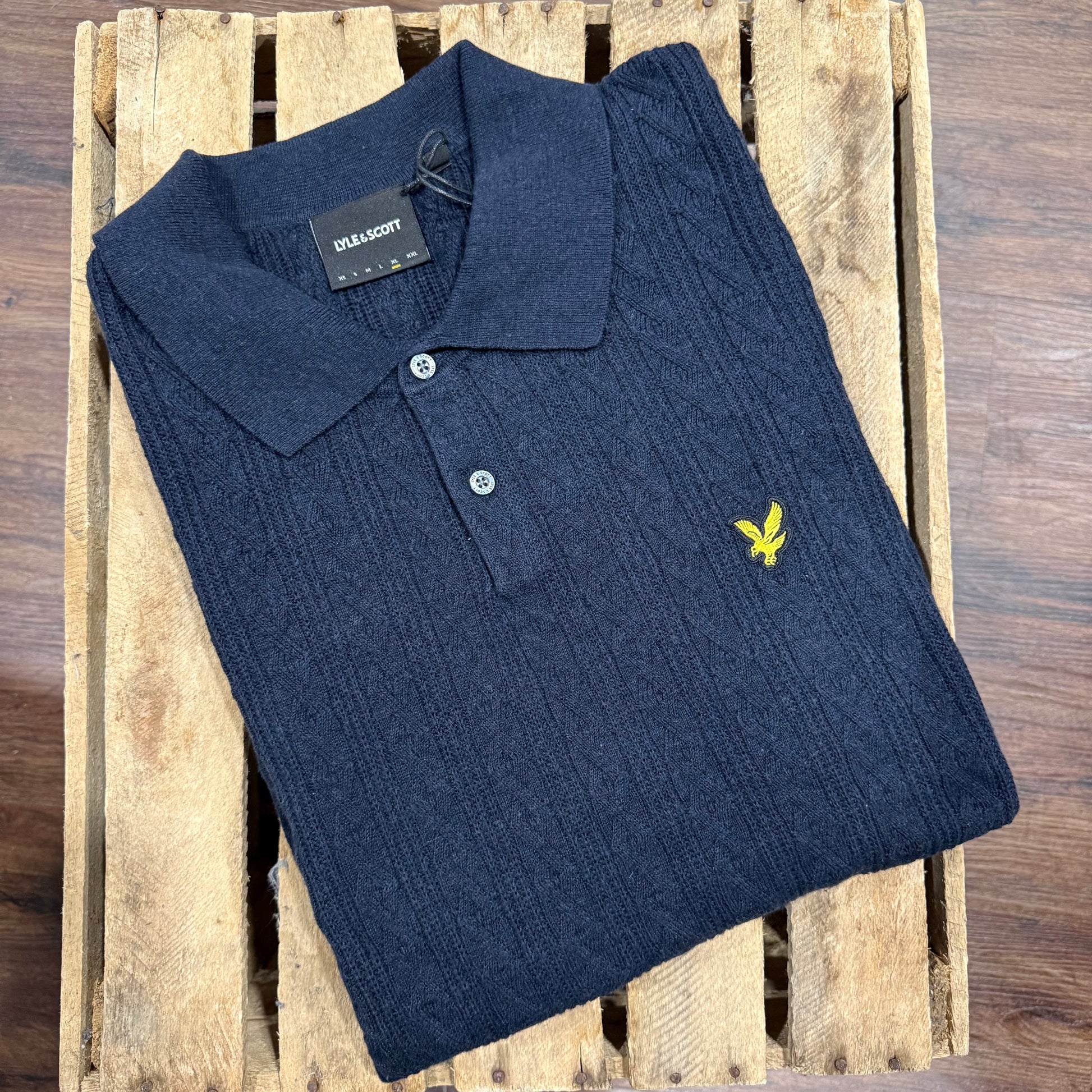 Lyle & Scott Linen Blend Short Sleeve Knitted Polo Navy Marl - RD1 Clothing