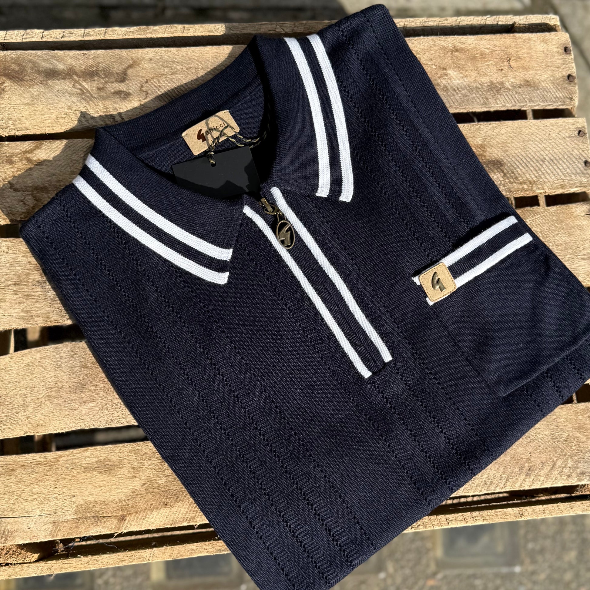 Gabicci Vintage Johnson Knitted Zip Polo Navy - RD1 Clothing