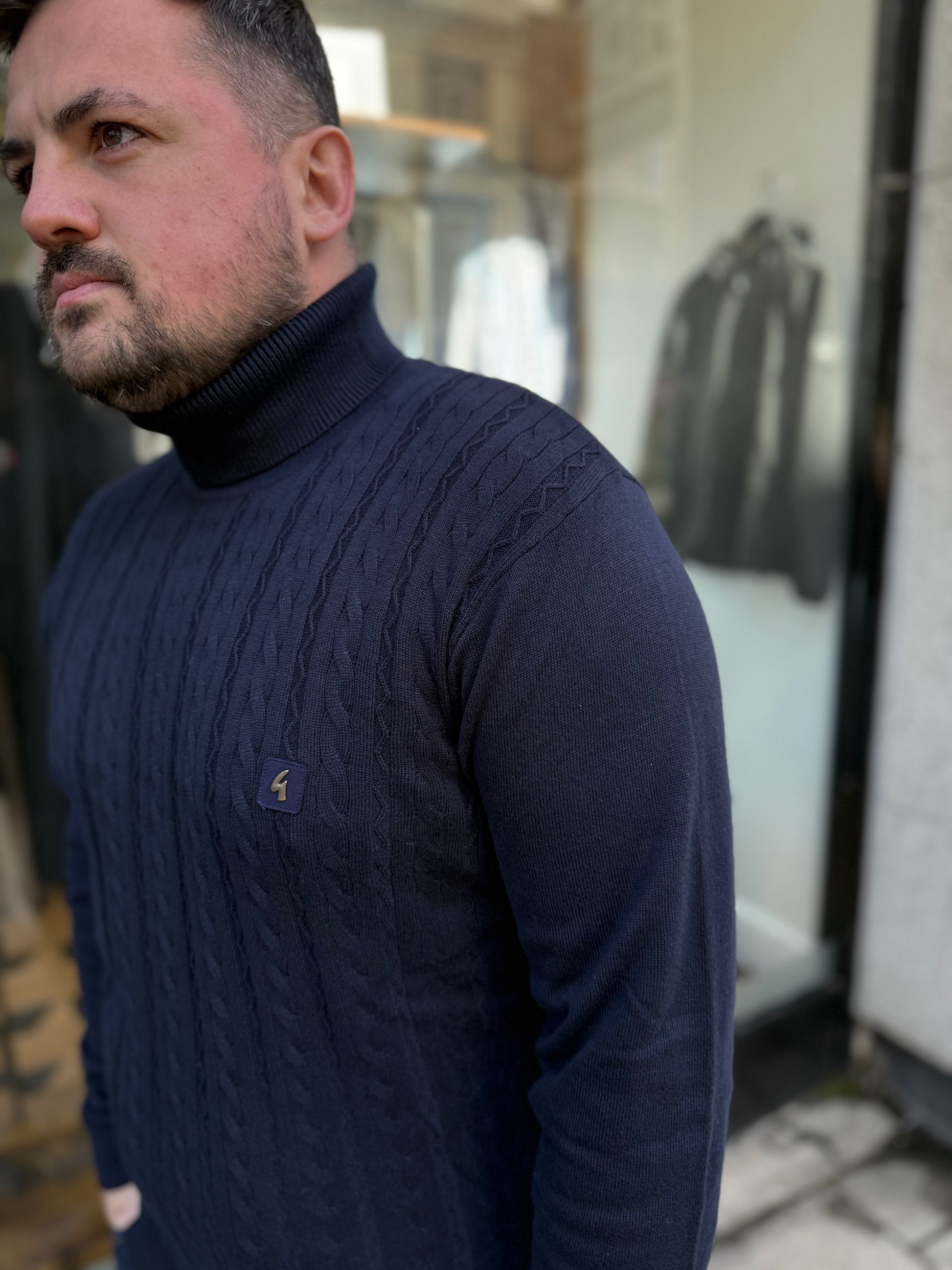 Gabicci Vintage Leonardo Knitted Roll Neck Jumper Navy - RD1 Clothing