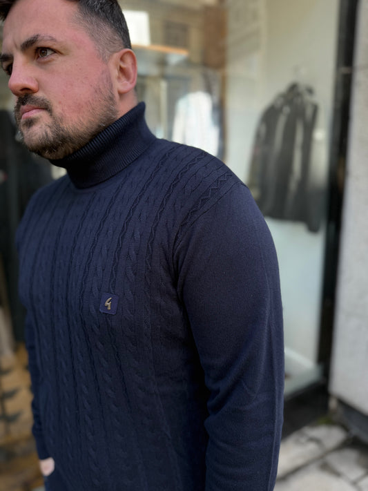 Gabicci Vintage Leonardo Knitted Roll Neck Jumper Navy - RD1 Clothing