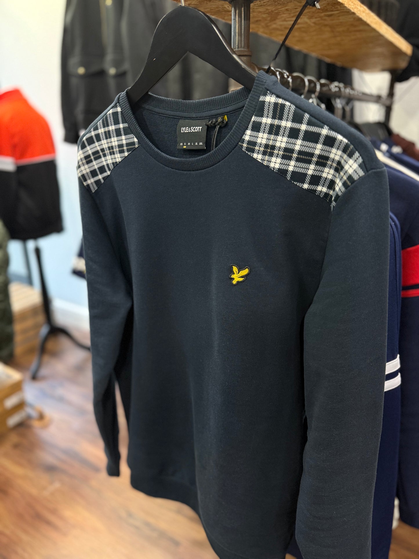 Lyle & Scott Check Panelled Crewneck Sweatshirt Navy