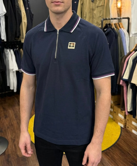 Aquascutum Stretch Piquet Half Zip Polo Navy - RD1 Clothing