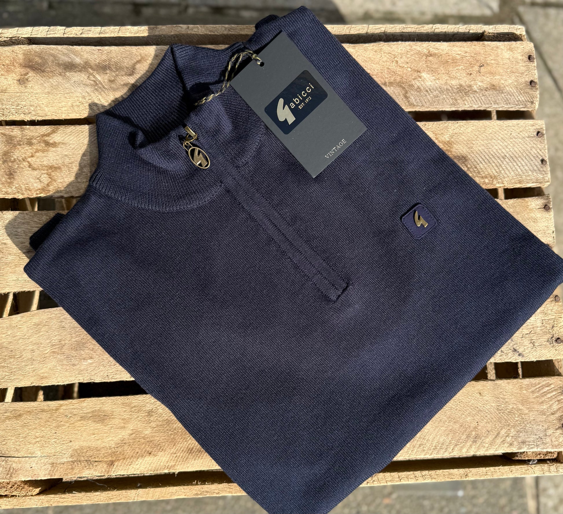 Gabicci Vintage Lasso Knitted Quarter Zip Navy - RD1 Clothing