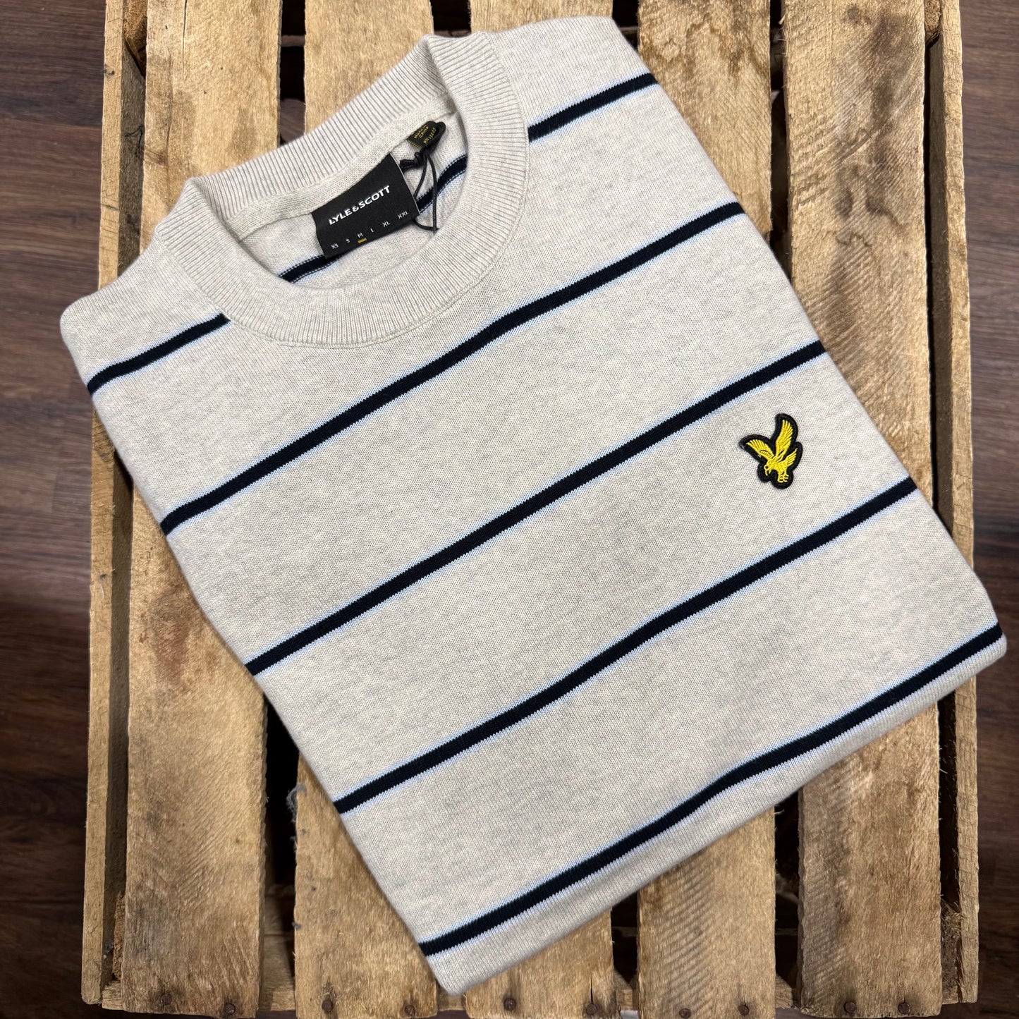 Lyle & Scott Cotton Striped Crew Neck Jumper Light Grey Marl - RD1 Clothing
