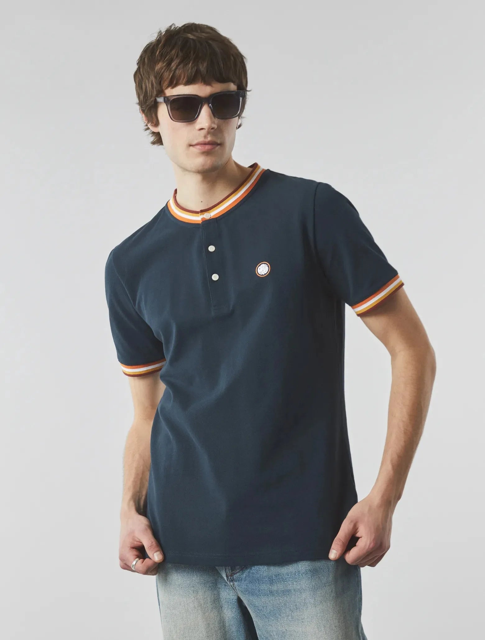 Pretty Green Hollen Grandad Tipped Polo Navy