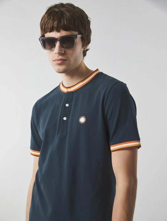 Pretty Green Hollen Grandad Tipped Polo Navy