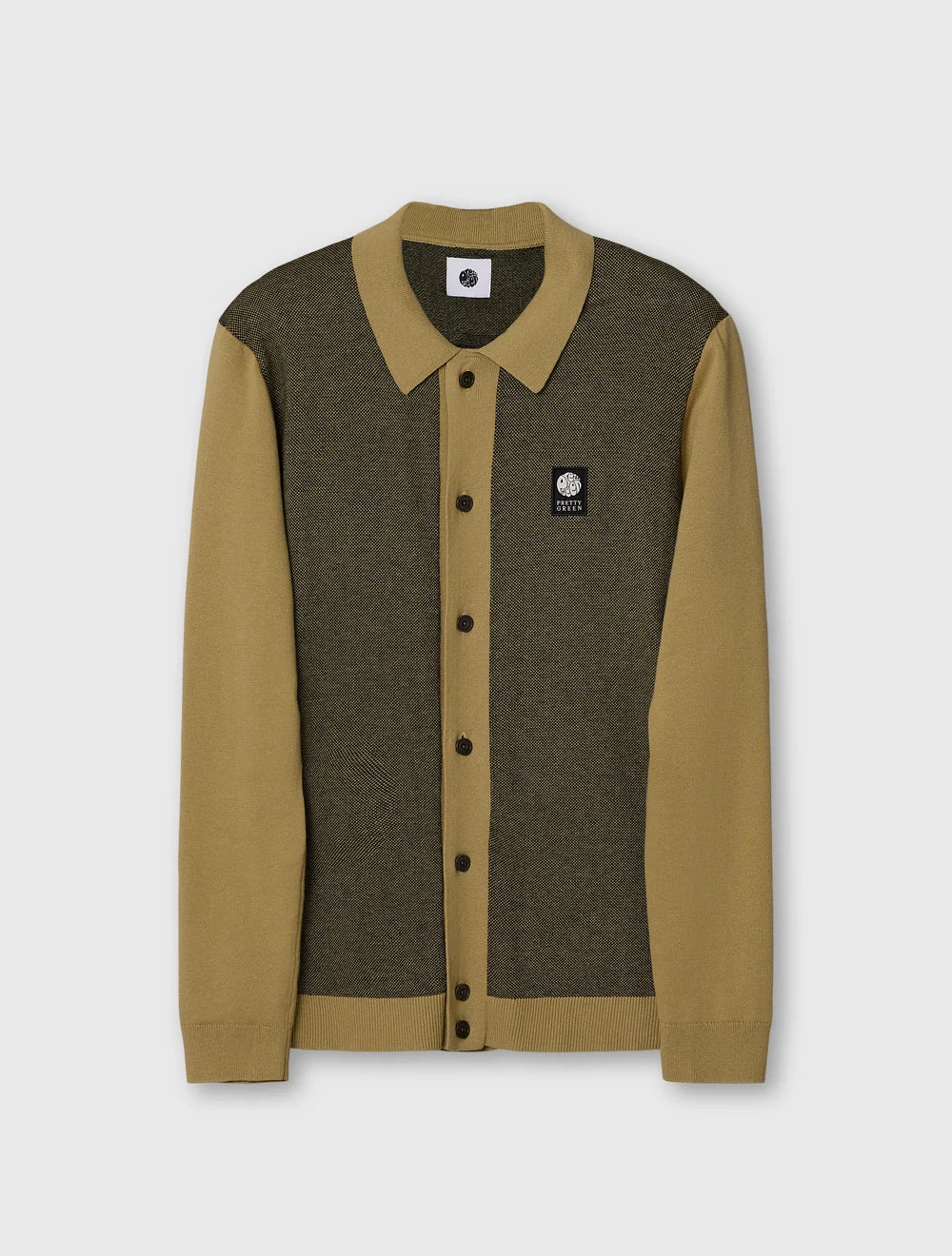 Pretty Green Roxy Longsleeve Knitted Polo Shirt Camel