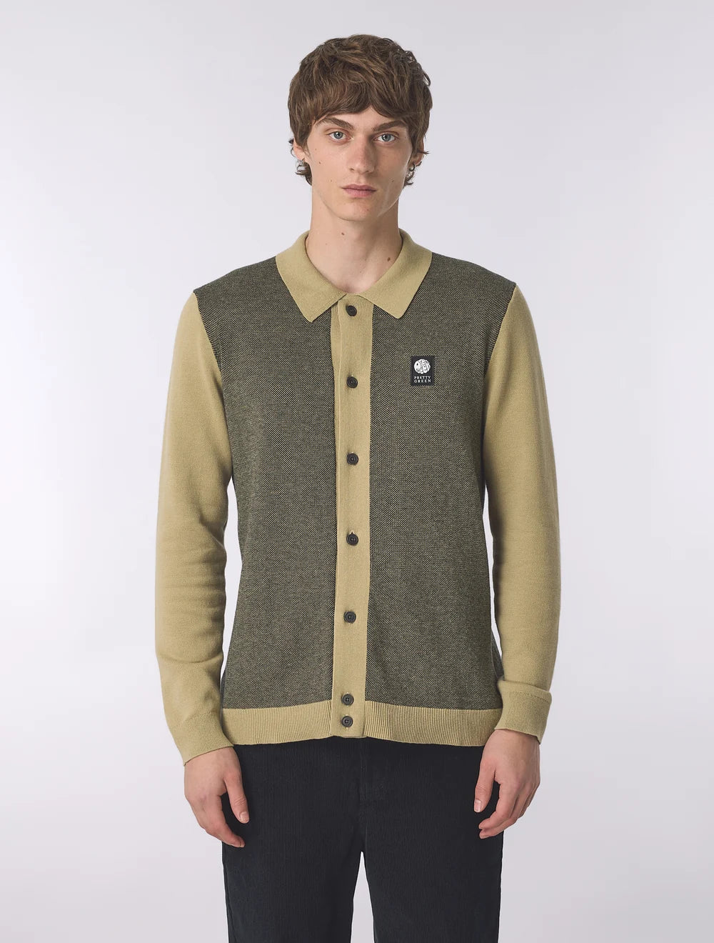 Pretty Green Roxy Longsleeve Knitted Polo Shirt Camel
