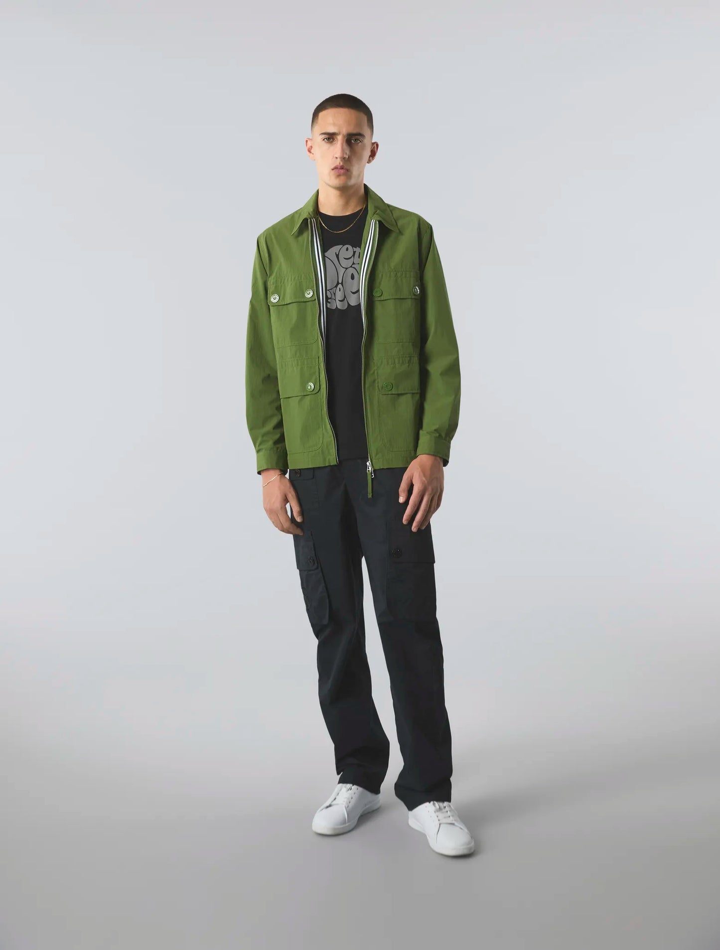 Pretty Green Live Forever Zip Up Overshirt In Green