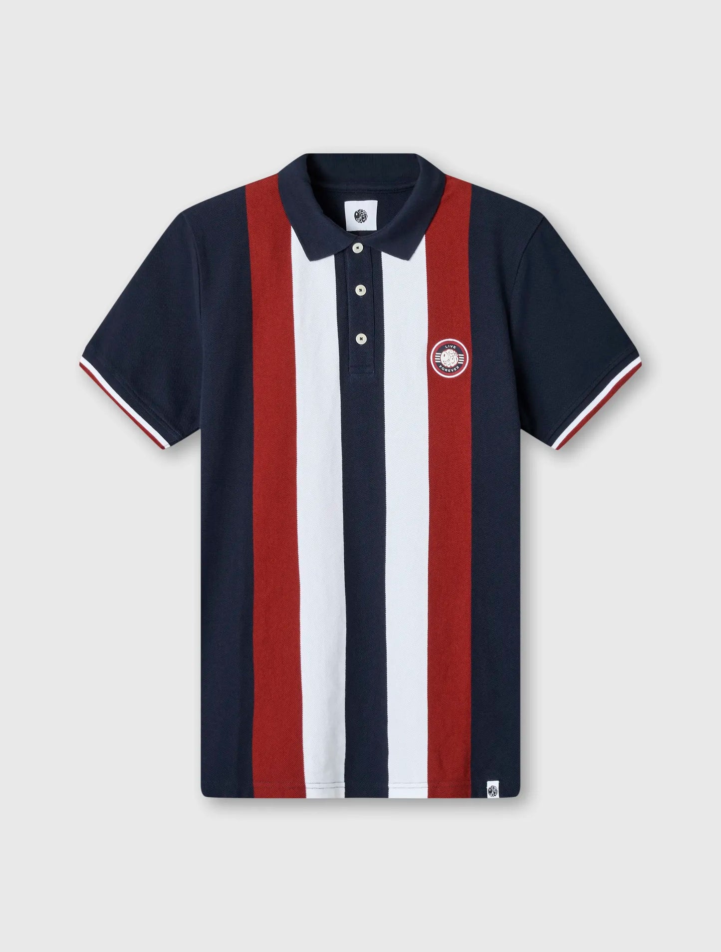 Pretty Green Live Forever Engineered Stripe Polo In Navy