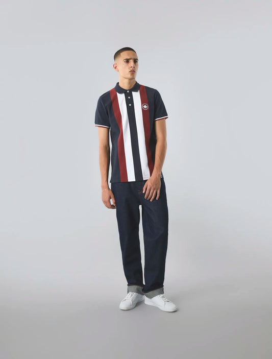 Pretty Green Live Forever Engineered Stripe Polo In Navy