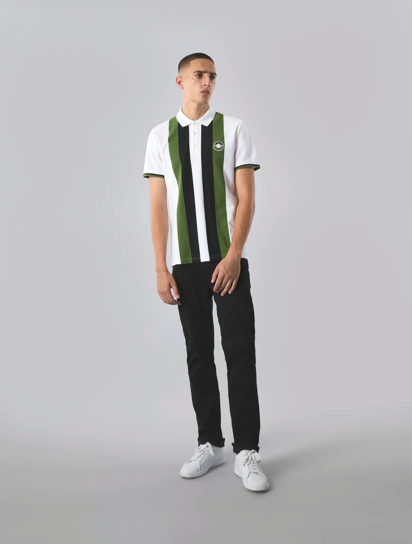 Pretty Green Live Forever Engineered Stripe Polo In White