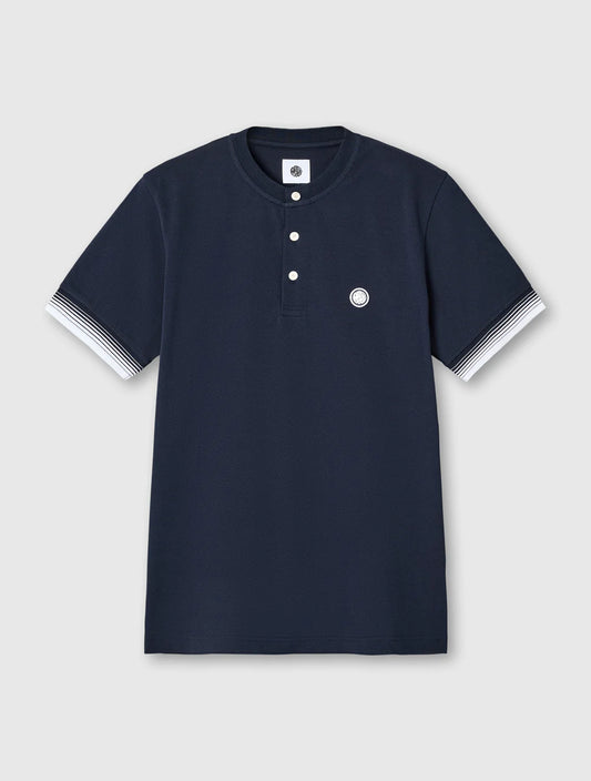 Pretty Green Gradient Tipped Grandad Polo In Navy