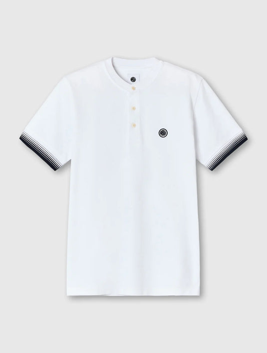 Pretty Green Gradient Tipped Grandad Polo In White