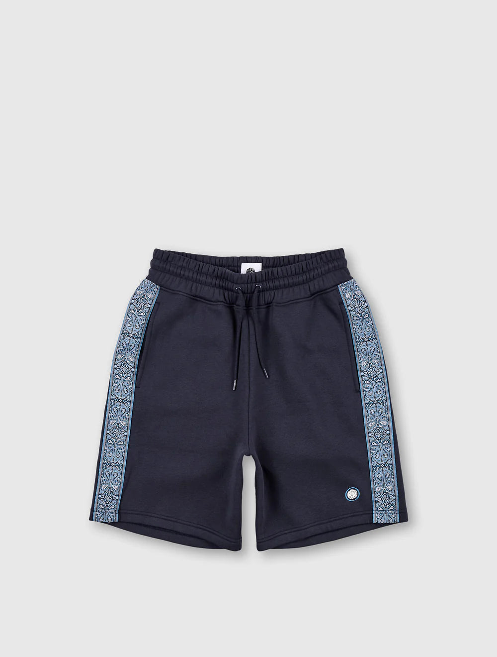 Pretty Green Eclipse Paisley Tape Sweat Shorts In Navy