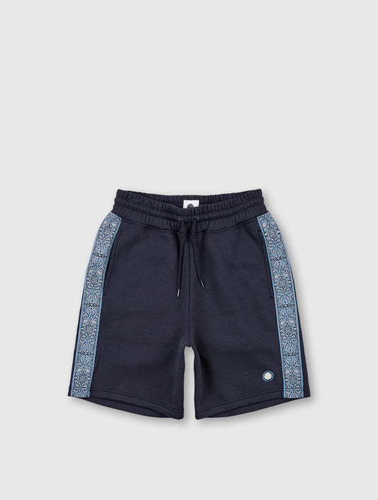 Pretty Green Eclipse Paisley Tape Sweat Shorts In Navy