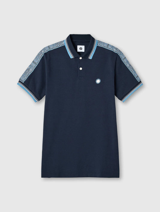 Pretty Green Eclipse Paisley Tape SS Polo In Navy