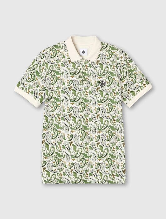 Pretty Green Aquarelle Paisley SS Polo In Stone