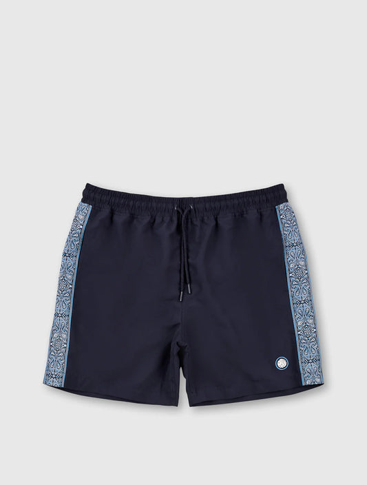 Pretty Green Eclipse Paisley Tape Swim Shorts In Navy