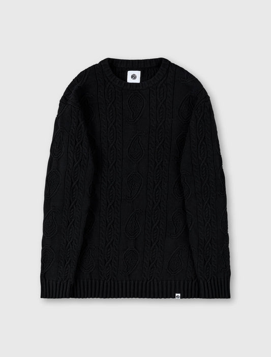 Pretty Green Marylebone Paisley Cable Knit Jumper Black - RD1 Clothing