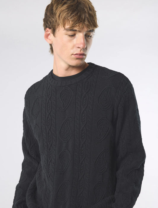 Pretty Green Marylebone Paisley Cable Knit Jumper Black - RD1 Clothing