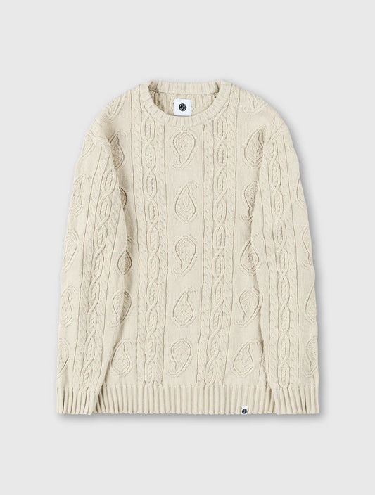Pretty Green Marylebone Paisley Cable Knit Jumper Stone - RD1 Clothing
