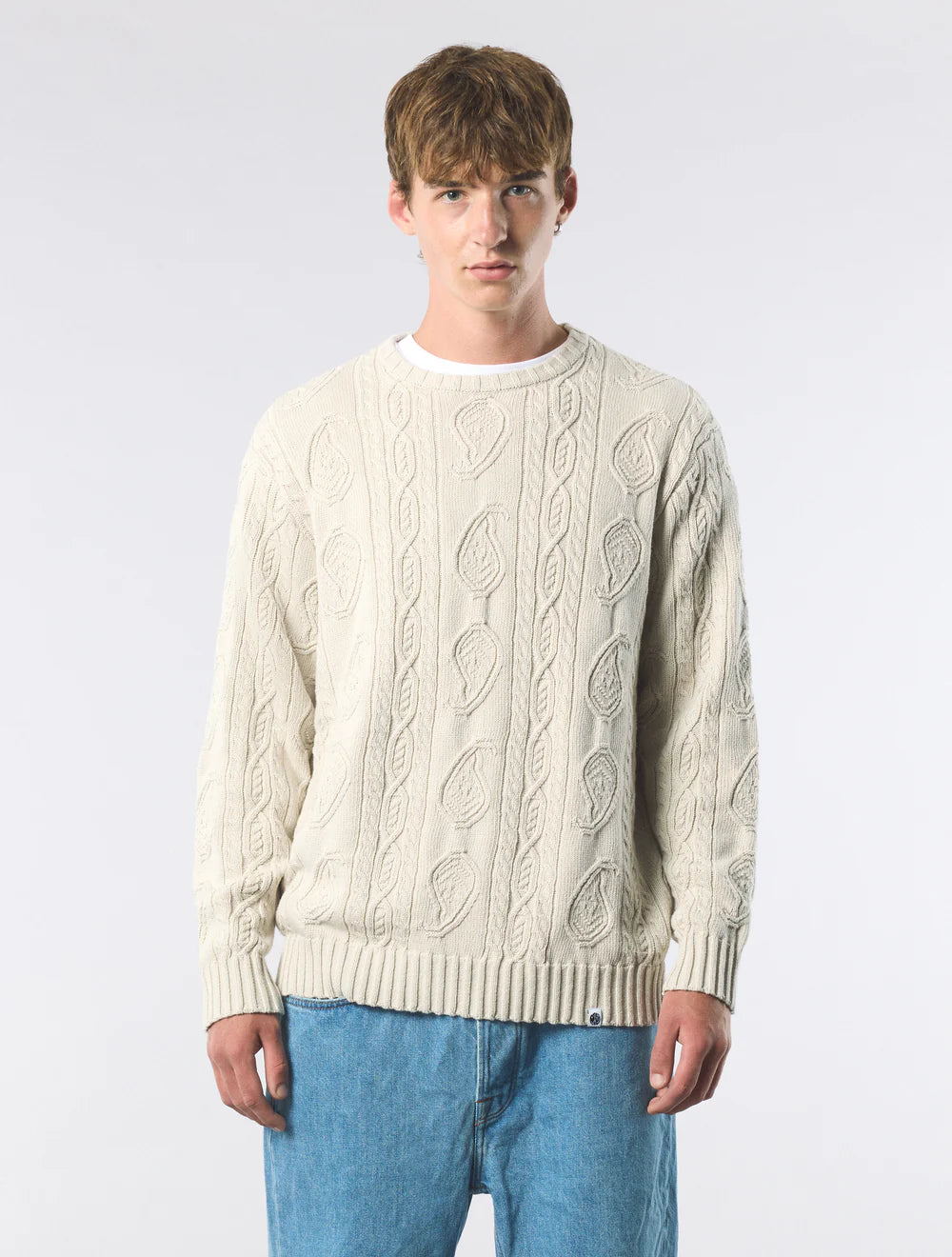 Pretty Green Marylebone Paisley Cable Knit Jumper Stone - RD1 Clothing