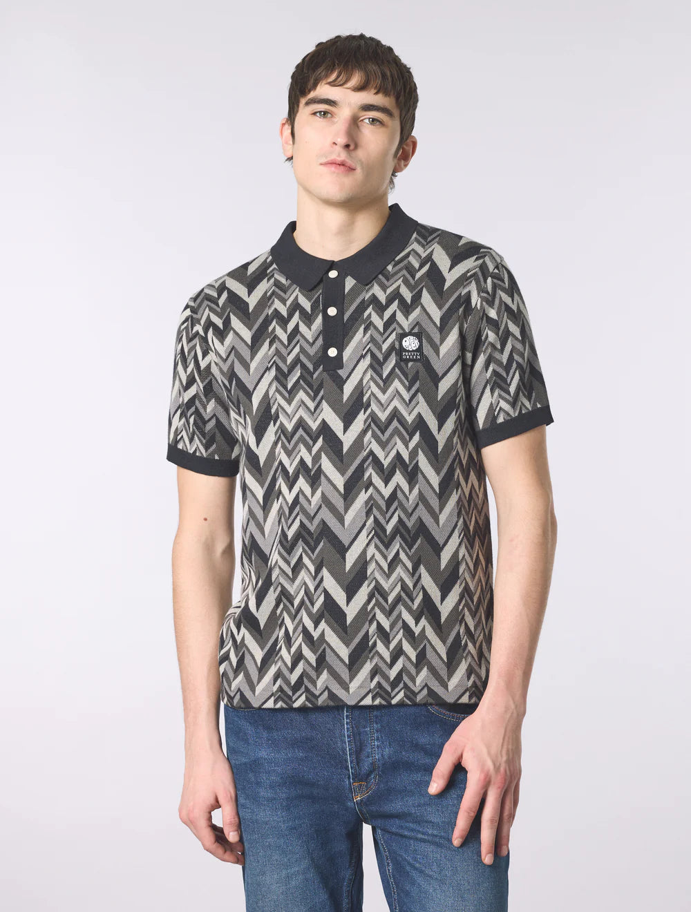 Pretty Green Starship Short Sleeve Knit Polo Black