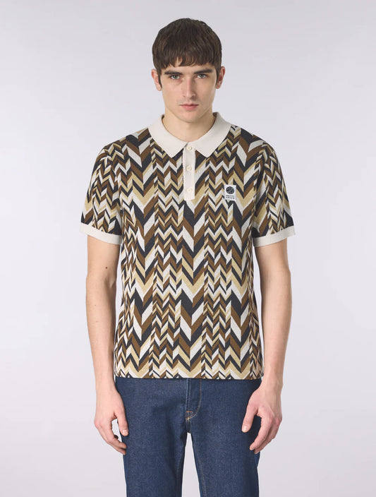 Pretty Green Starship Short Sleeve Knit Polo Stone