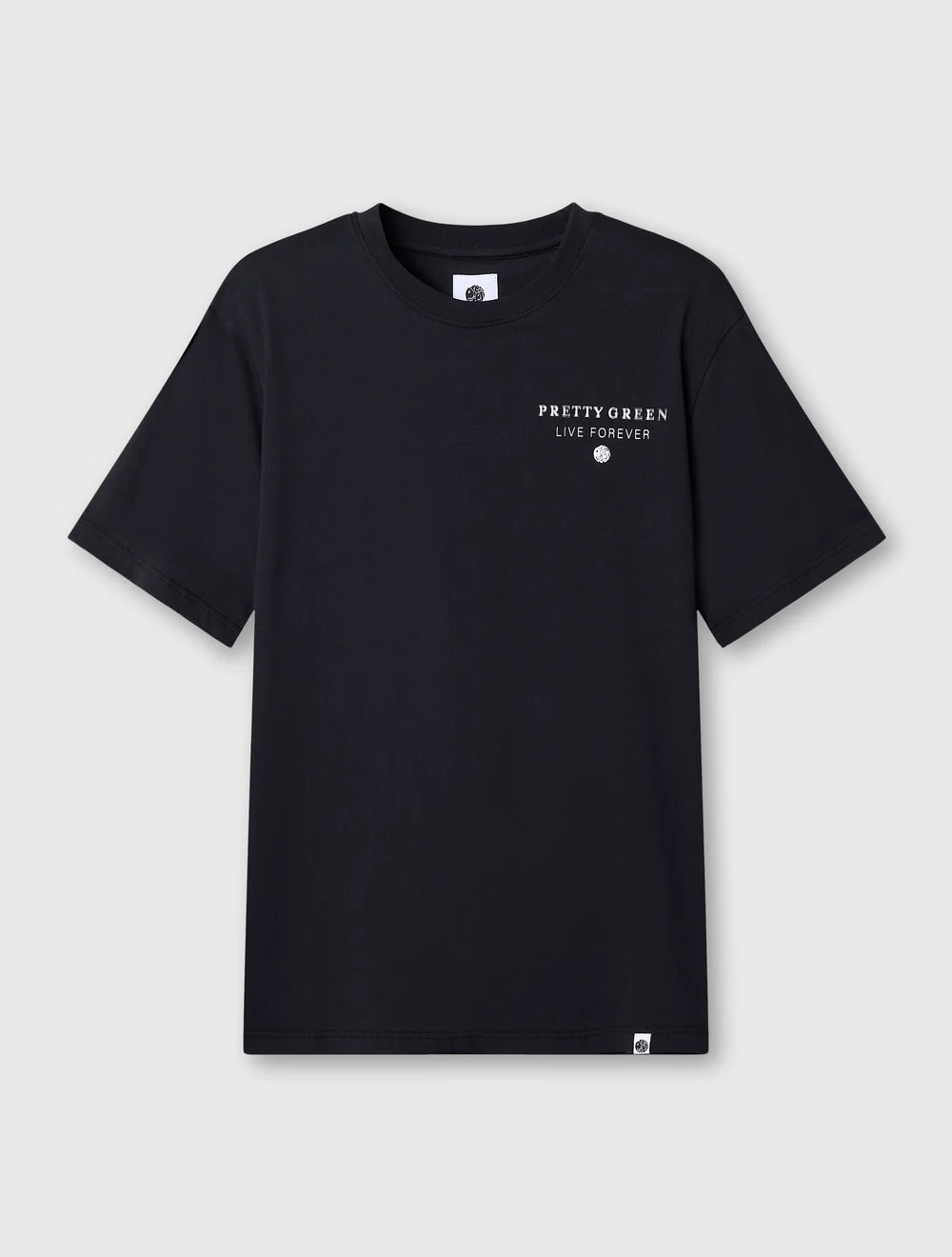 Pretty Green black Refractive T-Shirt displayed flat, showcasing its sleek design and soft cotton fabric.