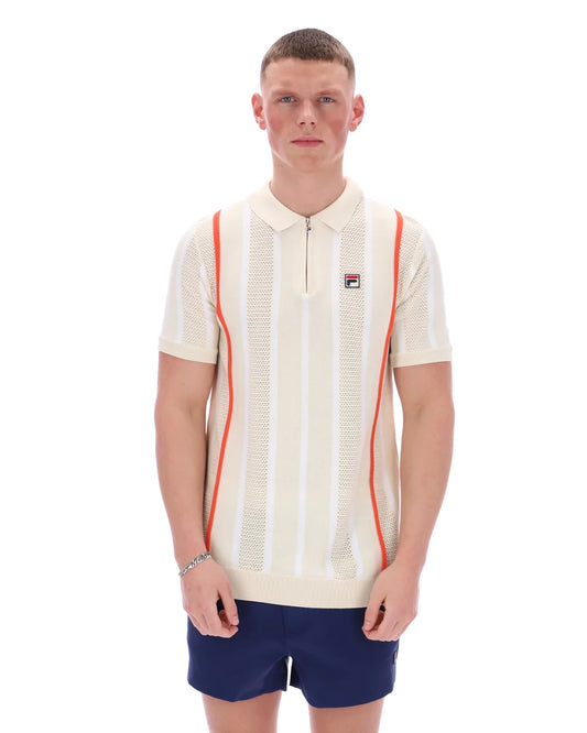 Fila Giorgio Crochet Patchwork Knitted Polo Tapioca/White/Tiger Lily