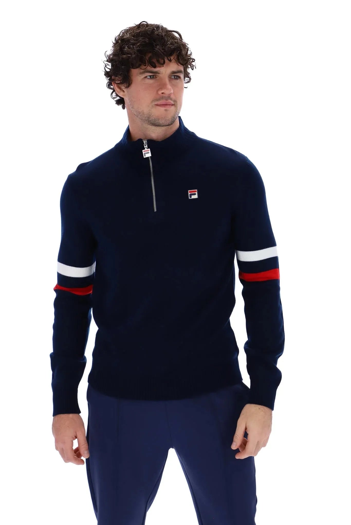 Fila Harrison 1/4 Zip Cotton Sweat In Navy/Red