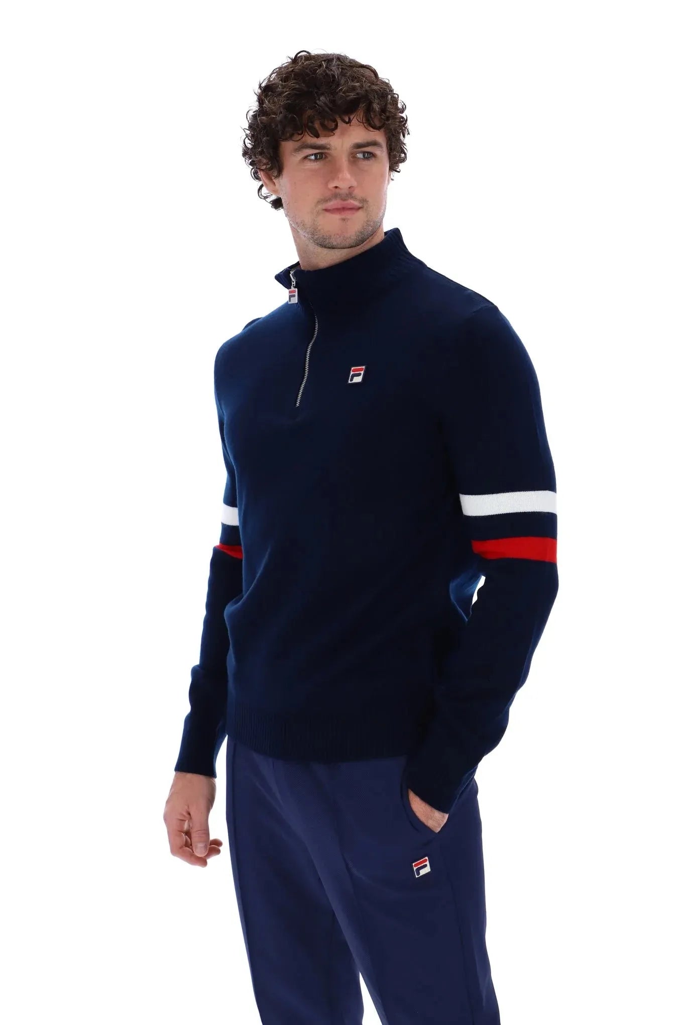 Fila Harrison 1/4 Zip Cotton Sweat In Navy/Red