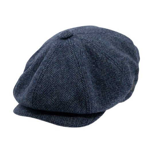 Carlyle Jumbo Herringbone Wool Newsboy Cap Blue