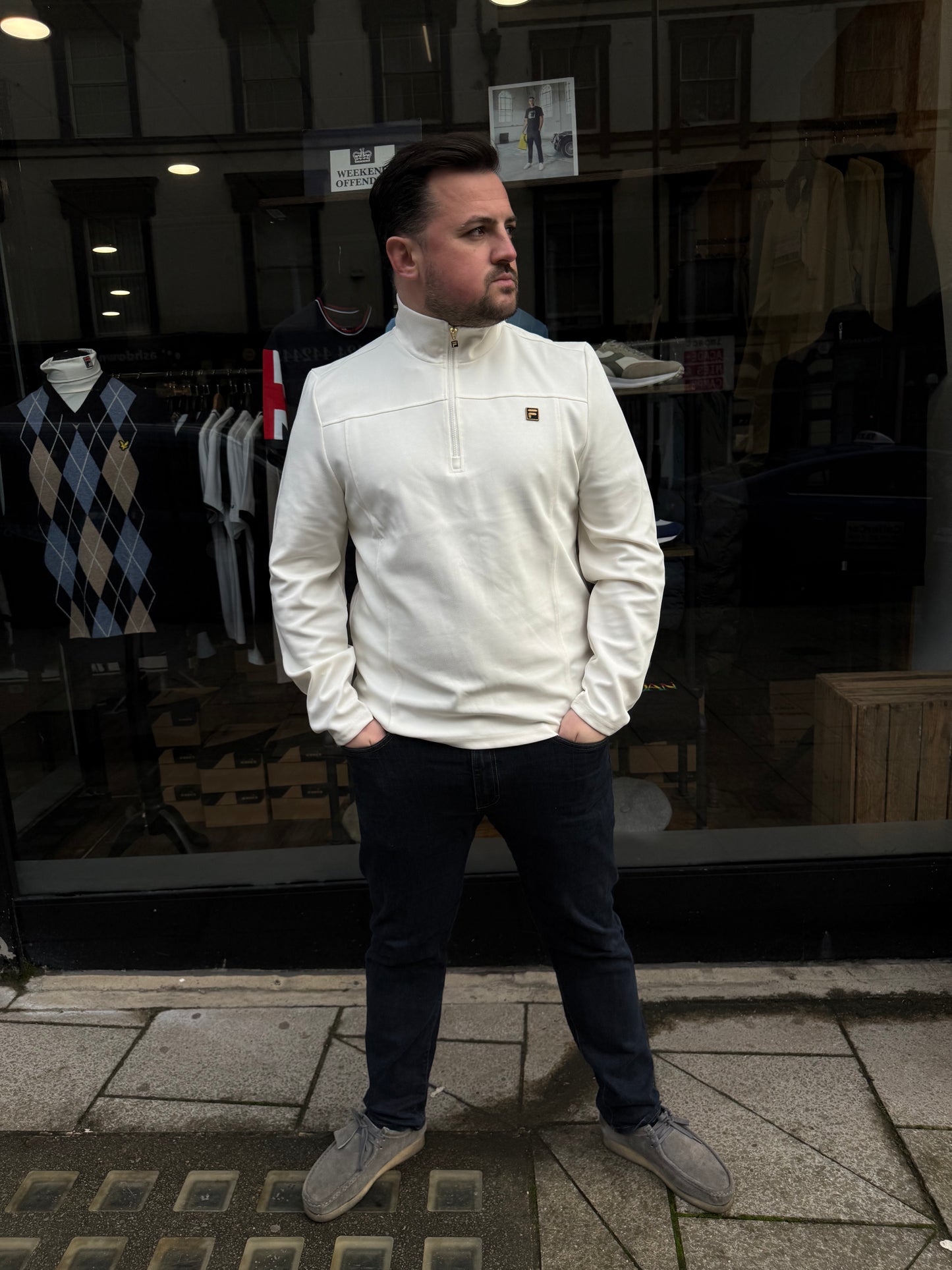 Fila Gold Hogan Quarter Zip Jumper Coconut Milk - RD1 Clothing