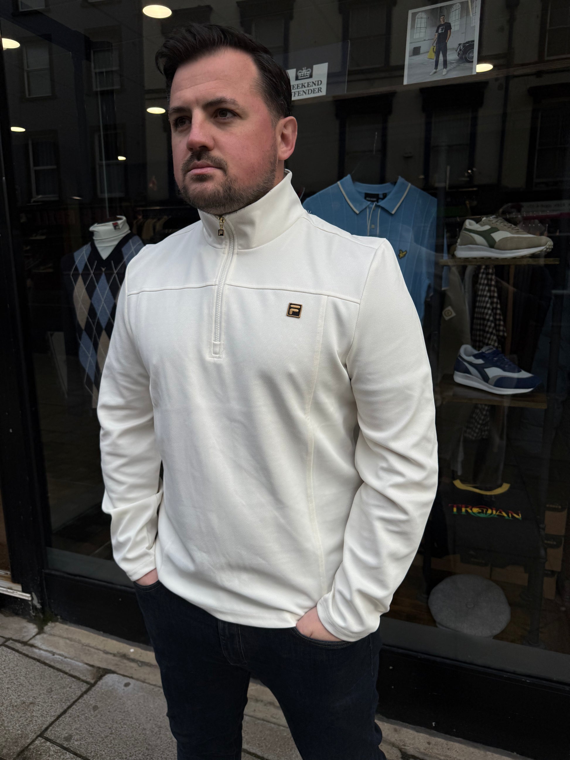Fila Gold Hogan Quarter Zip Jumper Coconut Milk - RD1 Clothing