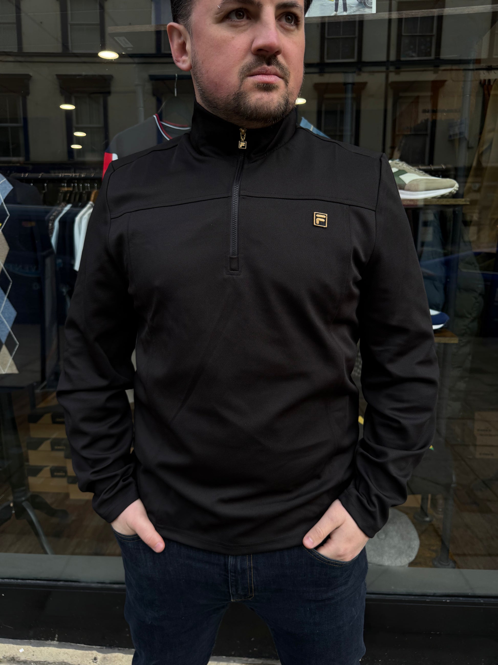 Fila Gold Hogan Quarter Zip Jumper Black - RD1 Clothing