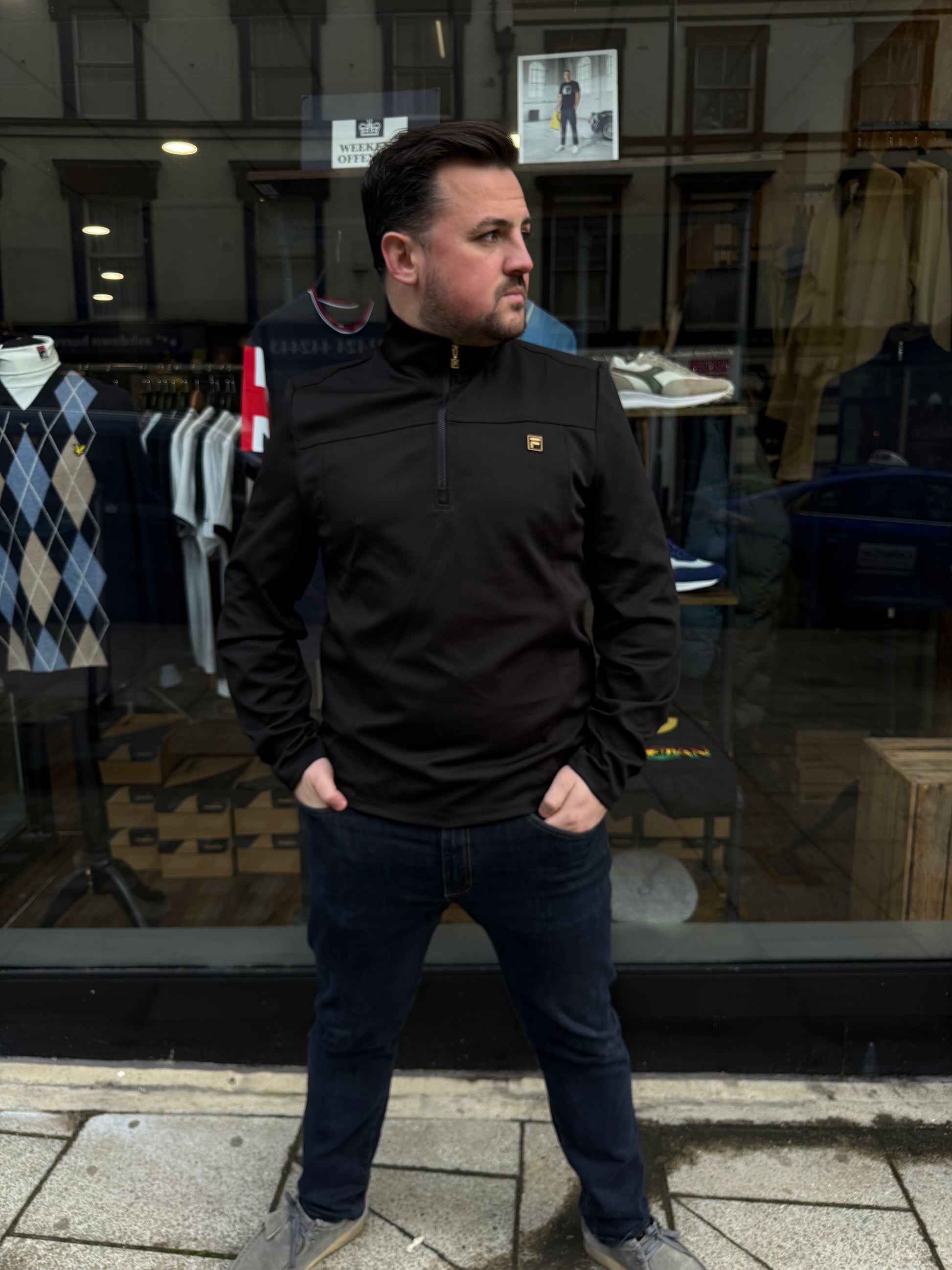 Fila Gold Hogan Quarter Zip Jumper Black - RD1 Clothing